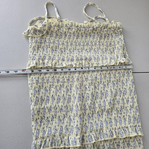 Mable Esme Sleeveless Tiered Ruffle Dress Women's L Yellow Purple Floral Midi - Picture 15 of 16